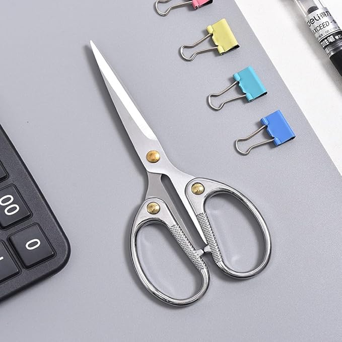 5" All Stainless Steel Office Scissors,Ultra Sharp Blade Shears,Sturdy Sharp Scissors for Office Home School Sewing Fabric Craft DIY Multipurpose Scissors Sliver
