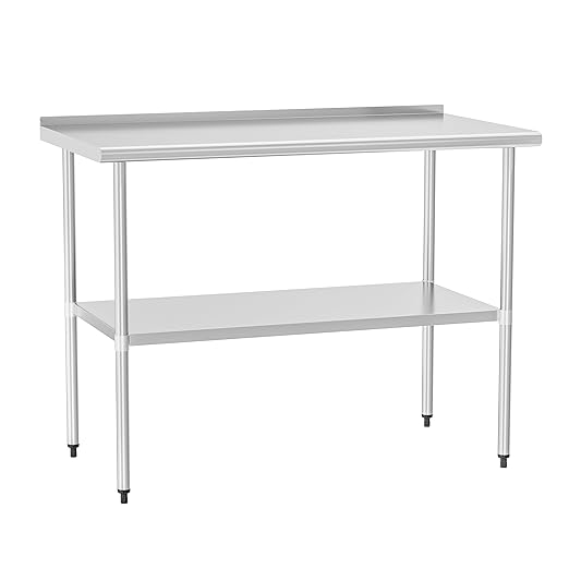 Stainless Steel Table 30 x 48 Inches Metal Prep Table with Backsplash & Adjustable Undershelf, Stainless Table for Commercial Kitchen, Outdoor, Restaurant, Hotel & Garage