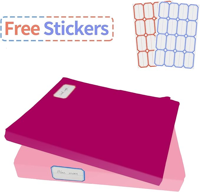 2 Pack Stretchable Book Sleeve Covers, for Paperbacks Hardcover Textbooks up to 9" x 12", Office Supplies with Free Sticker Labels (Rose Red + Pink)