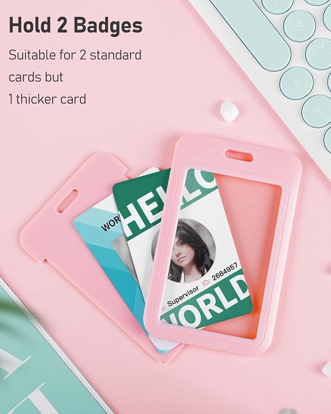 Uniclife 3 Pack Sliding ID Badge Holder Hard Pink Vertical Plastic Card Case Protector Pouch with Clear Window for Office School ID Credit Cards Proximity Key Cards Driver’s Licenses and Passes