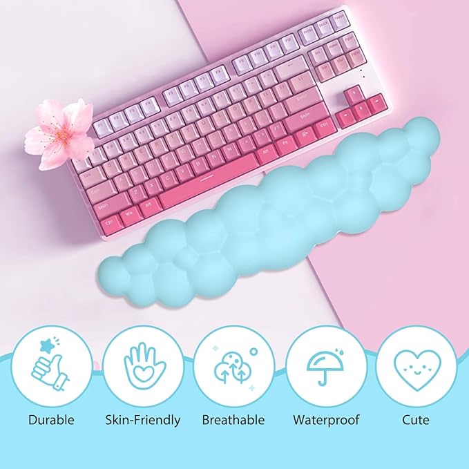 JIKIOU Upgrade Leather Cloud Keyboard Wrist Rest, Cloud Wrist Rest with Non-Slip PU Base, Comfortable Memory Foam Wrist Rest for Computer Laptop Mac Gaming Office and Pain Relief Christmas Wish Gift
