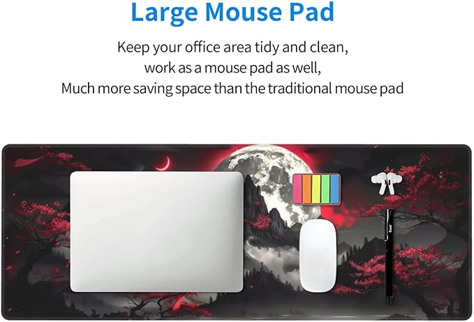 Extended Gaming Mouse Pad, Large Gaming Mouse Waterproof with Stitched Edges, Non-Slip Desktop Pad for Home and Office, Level Up Your 31.5x11.8 Inch… (Dark Night)