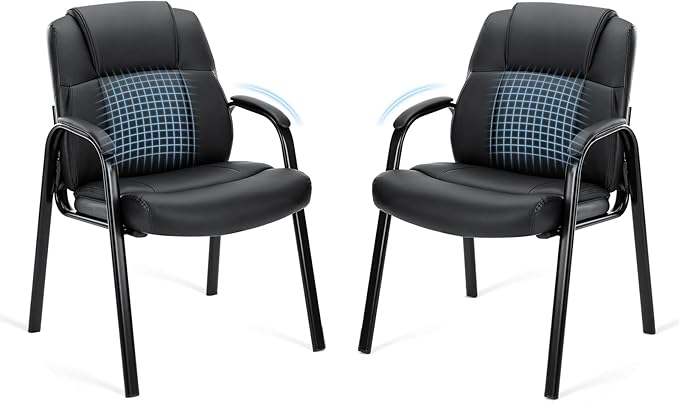 OLIXIS Waiting Room Chairs Set of 2, Leather Office Desk Reception Guest Stationary Side Chair with Padded Arms for Home Conference Lobby Area Meeting Church Medical Clinic Elderly Student