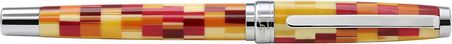 Xezo Urbanite Fine Point Fountain Pen. Retro Red, Yellow, Orange, and Cream Colors with Chrome Plating. Limited Edition and Serialized. No Two Alike