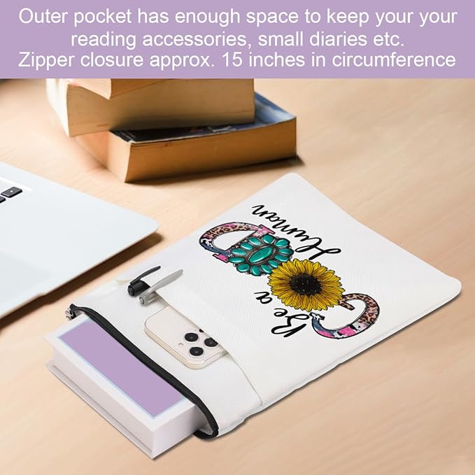 Inspirational Western Faith Christian Gifts Book Sleeve Book Cover Religious Cowgirl Accessories for Women Pastor BFF Friendship Christmas Birthday Book Lovers Gifts Book Protector with Zipper