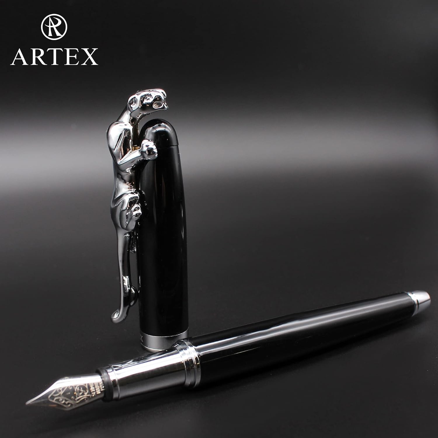 Stylish Fountain Pen : Luxury,Elegant, Germany F Fine Nib, Gift for Men & Women, Professional, Executive, Metal, Gift Box (Black/Silver (Leopard))