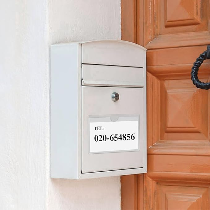 36 Pack Adhesive 5" x 7" Index Card Pockets with Top Open for Loading, Clear Plastic Labels Holders for Storage Bins Organizing Library Card Totes Shelves