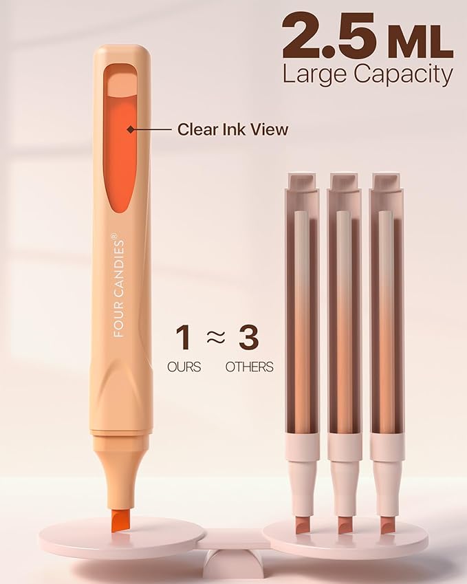 Four Candies Cute Pastel Highlighters, 10 PCS Highlighters Assorted Colors, Soft Chisel Tip, Clear Ink View, Aesthetic Highlighters Set for Organizing and Coloring