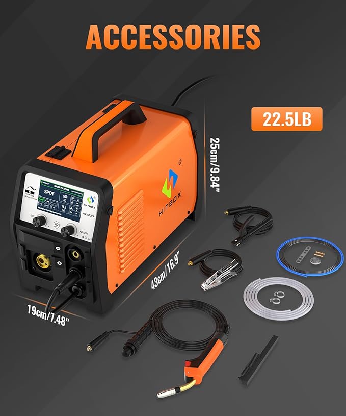 HITBOX Double Pulse Aluminum MIG Welder,All in 1,Gas MIG/Gasless Flux Core MIG/Stick/Lift TIG/Single Pulse/Dual Pulse Aluminum Welding Machine (HIM250DPP-US-D)