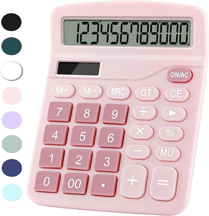 Office Desk Calculator, Cute Calculator for Kids, Basic Calculators Desktop, Dual Power Simple Financial Calculator with Big Button Large Display for Office Home and School (Pink)