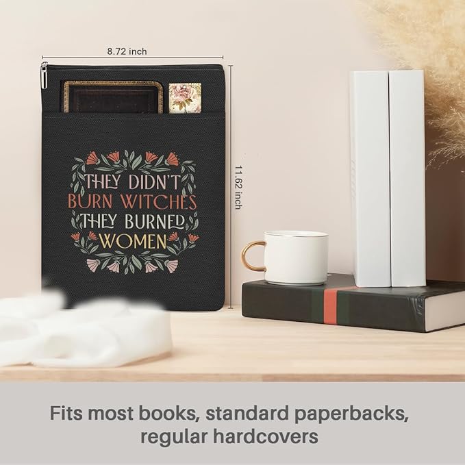 Book Themed Gifts Waterproof Book Sleeve Book Pouch Halloween Reading Gifts Witchy Gifts for Women Best Friend Book Covers for Paperbacks Book Accessories Book Protector with Zipper and Front Pocket