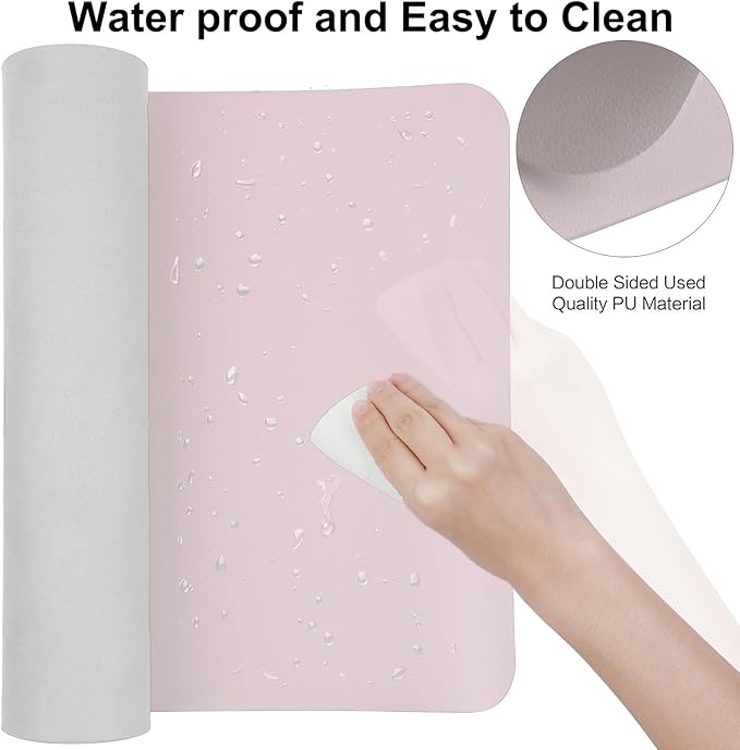 Boutilon Leather Mouse Pad,Extended Desk Pad for Keyboard and Mouse Non-Slip Study Desk Writing Pad Desktop Protector for Home Office Accessories,35"x 17"(L-Light Pink)