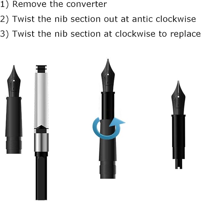 Set of 3 Hongdian Fountain Pen Blue Nibs (Fine, Extra Fine and Bent Nib) for Black Forest 1850, 1851, M2, 1843, 6013, 517D, 517S, 525,H1, H3, A3, 1843 and 920 Series