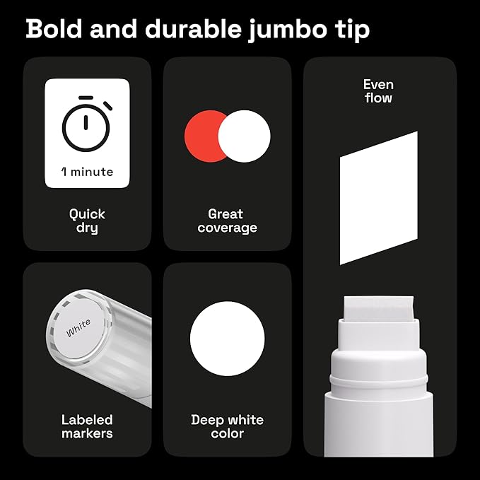 ARTISTRO 5 White Acrylic Paint Pens, Acrylic Paint Markers Jumbo Tip, Fabric Markers for Textile, Canvas, Rock, Glass, Wood, Paper, DYI, Pens for Kids and Adults