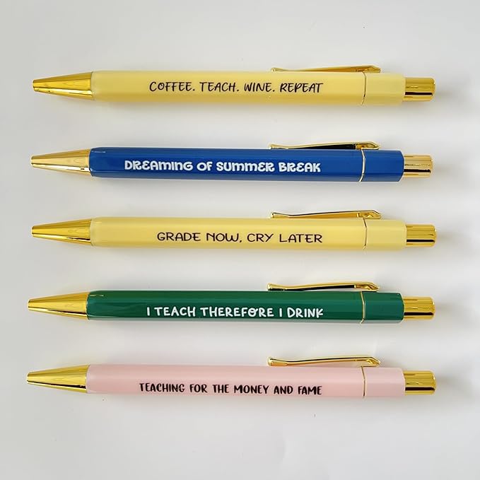 Jxueych Funny Pens 5-Count, Black Ink,Medium Nib 1.0mm, Funny Office Gifts for Coworkers, Personalized Pens Vibrant Funny Quotes Swear Word Daily Pen Set (Q)