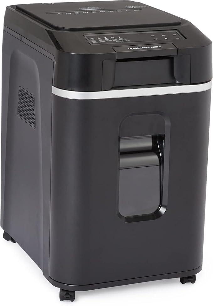 Amazon Basics 200-Sheet Auto Feed Crosscut Paper Shredder with Pullout Basket, Black