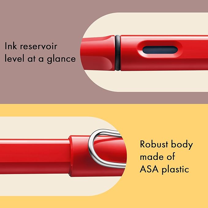 LAMY safari red - Fountain Pen with ergonomic grip & polished steel nib in size F - ideal for any Writing & Calligraphy - including LAMY T 10 blue cartridge - Right-Handed