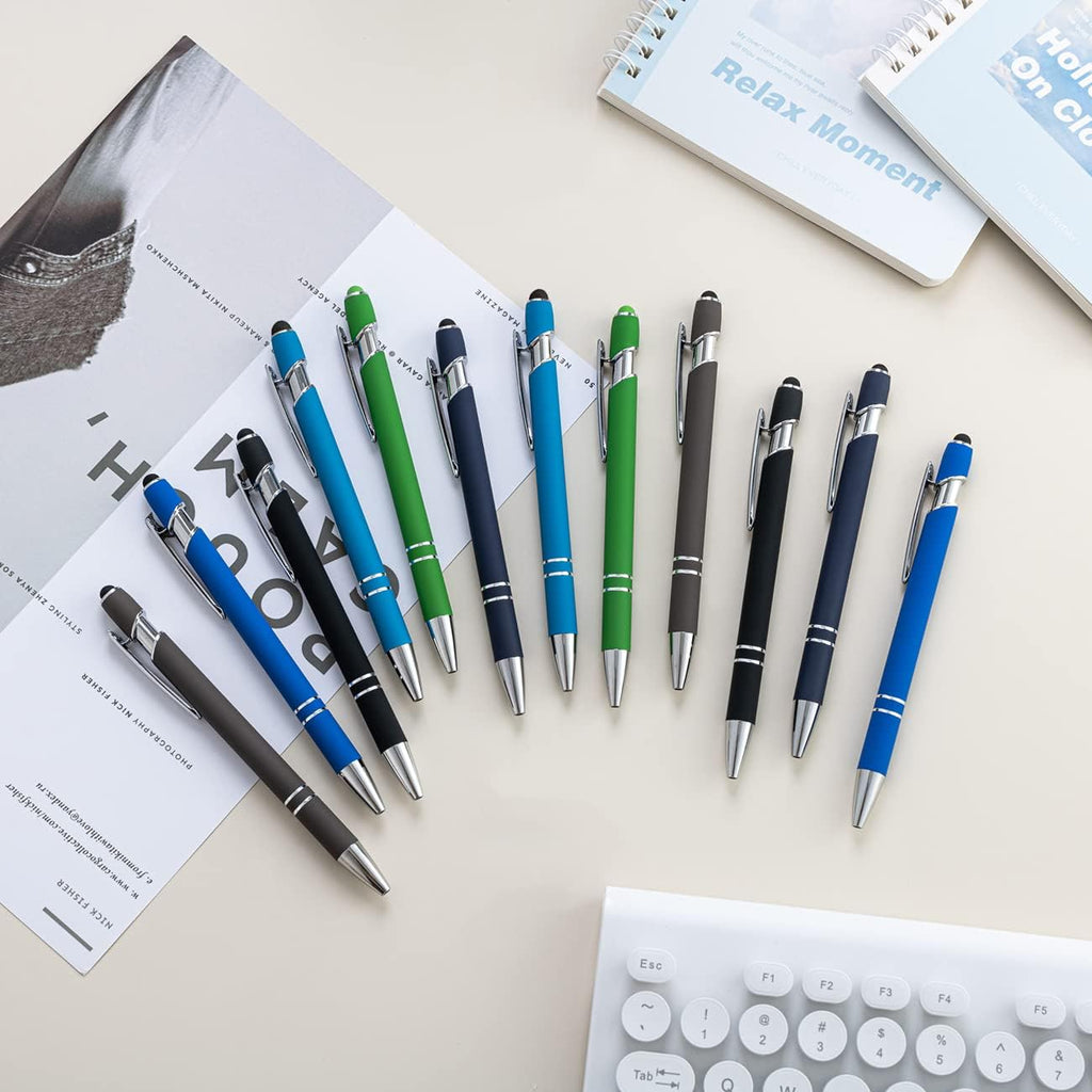PASISIBICK 12 Pieces Ballpoint Pen with Stylus Tip, 2 in 1 Stylus Stylish Pen, Premium Metal Stylus Pen for Touch Screens, Black Ink, 1.0 mm Medium Point.(Pack of 12)