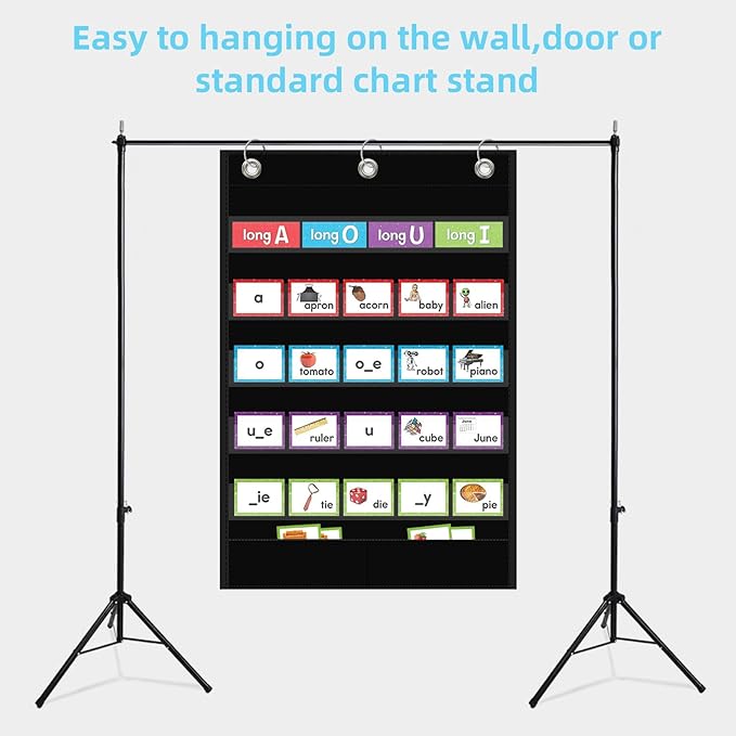 5+1 Pockets Standard Pocket Chart, Clear 5 Pockets Words Chart with Extra Storage Pocket for School Home Office Use,Standard Size:25.2” x 17” Letter Cards, Word Wall and Sentence Strips.