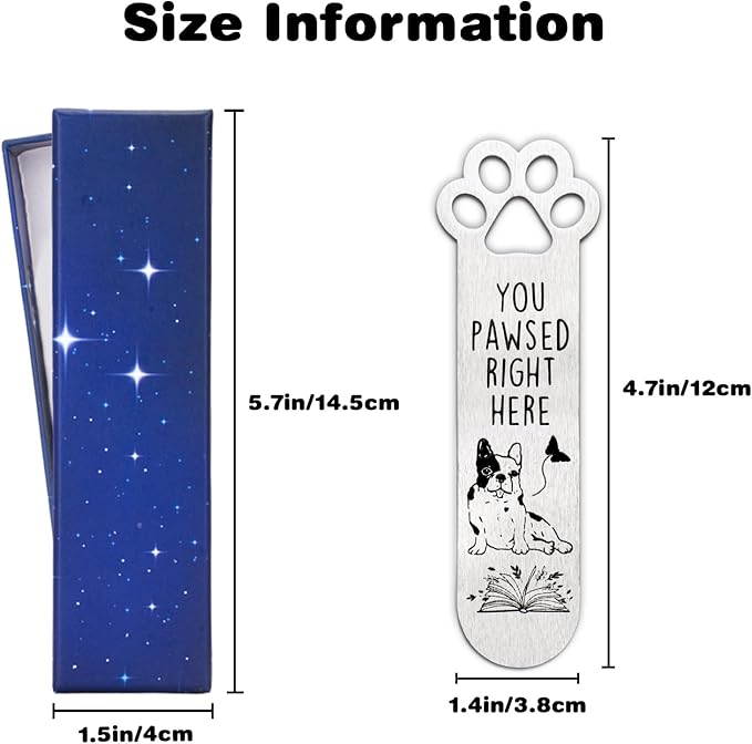 Metal Bookmarks for Reading Women Funny Bookmarks for Book Lovers Gifts Cute Bookmarks for Dog Lovers (MetalSilverDogPaw)