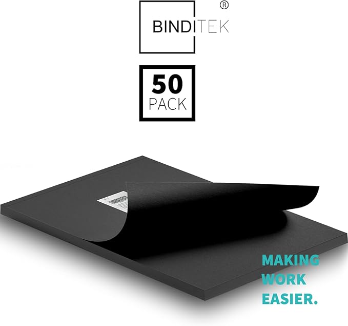 Binditek 50 Pack 16 Mil Sand-Textured Polycover, 11 x 17 Inches Binding Front and Back Covers, Lightly Textured Sand Finish, Heavyduty Binding Presentation Covers for Business Reports, Tabloid, Black