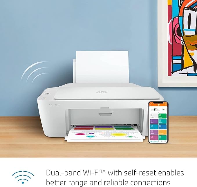 HP (Renewed) DeskJet 2752e Wireless All-in-One Instant Ink Ready Color Inkjet Printer, White - Print Scan Copy - Icon LCD Display, 1200 x 1200 dpi, WiFi, Bluetooth, USB