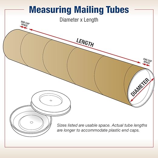 BOX USA BP3025K Mailing Tubes with Caps, 3" x 25", Kraft (Pack of 24)