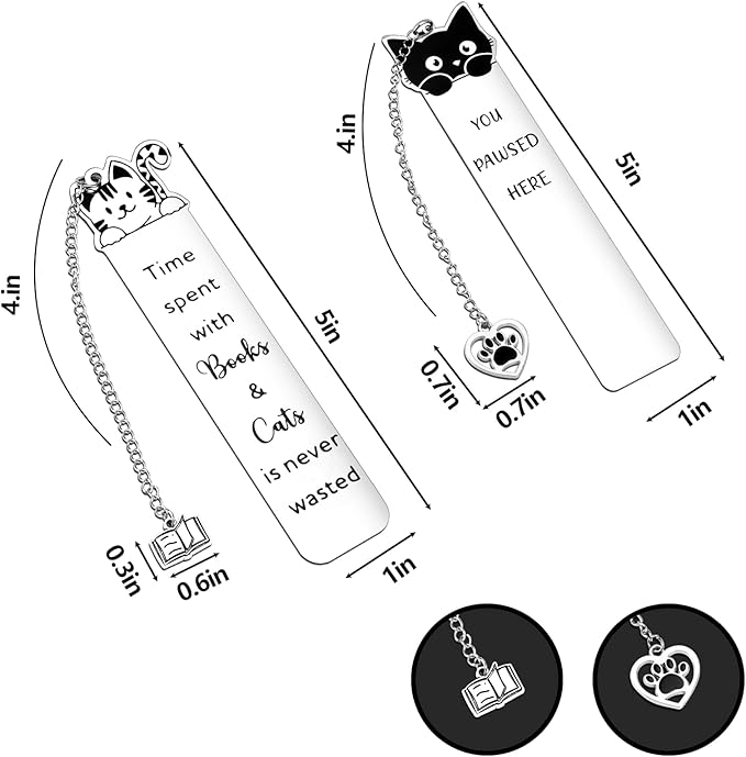 Cat Gifts for Women Men Funny Bookmarks Bulk Cat Head Bookmarks for Book Lovers Cat Lover Cute Metal Book Mark Set Birthday Gifts for Reader Coworker Friends Adults Cat Owner Lover Reading Accessories