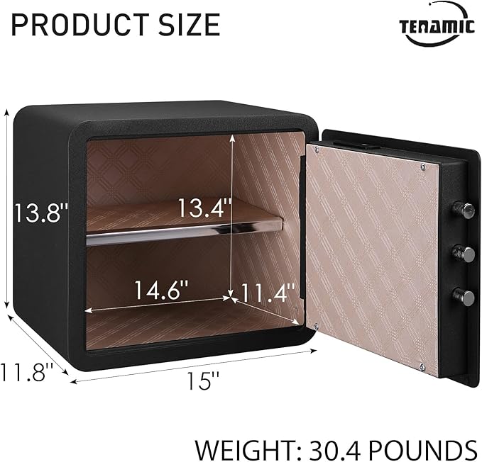 Tenamic Biometric Fingerprint Safe Box 1.41 Cuft Security Box with Induction Light and Leather, Solid Alloy Steel Home Cabinet Safe, Black