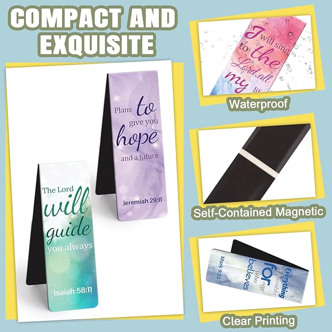 Magnetic Bookmarks, Kaluofan 15PCS Large Bible Quotes Magnetic Christian Bookmarks, Bookmarks for Women, Double Sided Magnet Book Markers, Book Marks for Reading Women Students Teachers Supplies