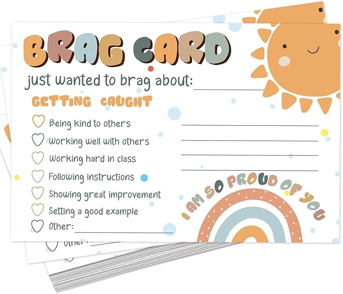 Boho Sunshine Classroom Brag Cards, Boho Teacher Classroom Incentives Cards for Elementary Students