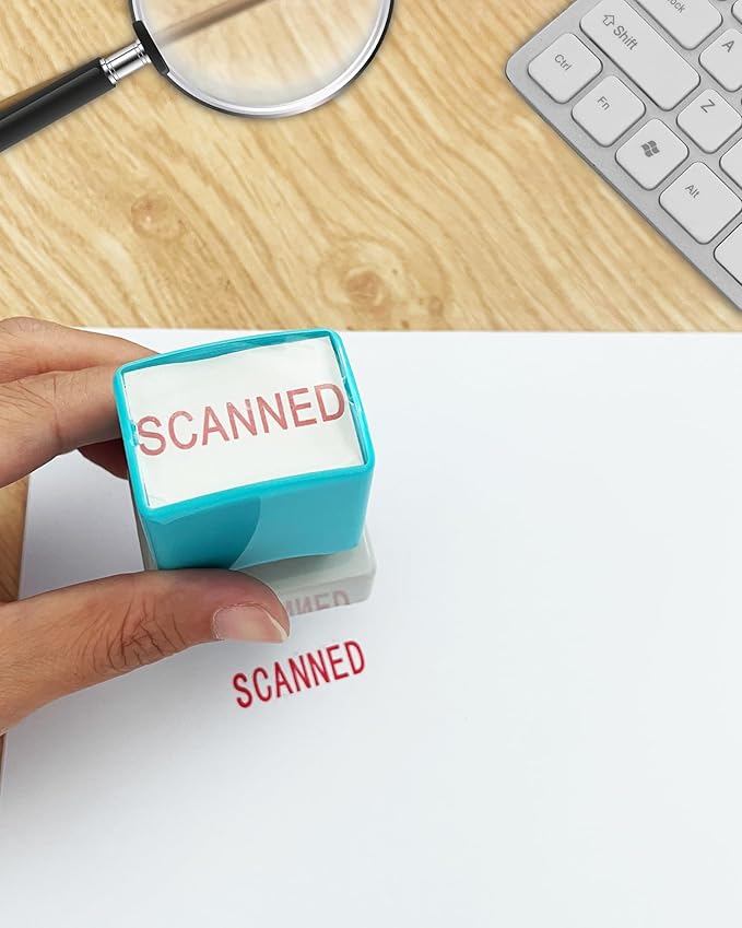 WAFJAMF Scanned Stamps–Message Stamp Pre-Inked Office Stamp Refillable Red Ink Preinstalled-Medium