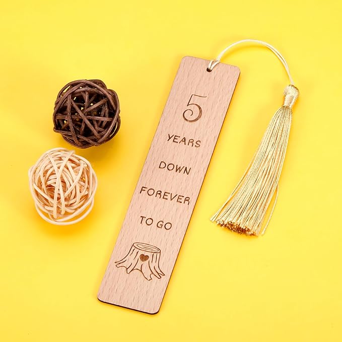 Anniversary Wood Gift for Him Her, Wooden Bookmark 5th Anniversary Wooden Gifts for Wife Husband, 5 Year Marriage Gifts Anniversary for Couple, Fifth Anniversary Valentines Gifts for Women Men