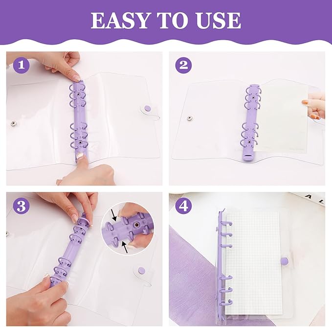 6 Pack PVC A6 Binder Transparent 6 Ring Binder Clear Soft PVC Notebook Cover Budget Planner Binder Notebook Shell Folder Cover with Snap Button for Refillable Notebook School Office Meeting