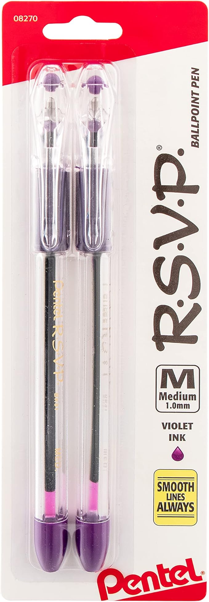 Pentel R.S.V.P. Ballpoint Pen, Medium Line, Violet Ink, 2 Pack (BK91BP2V)