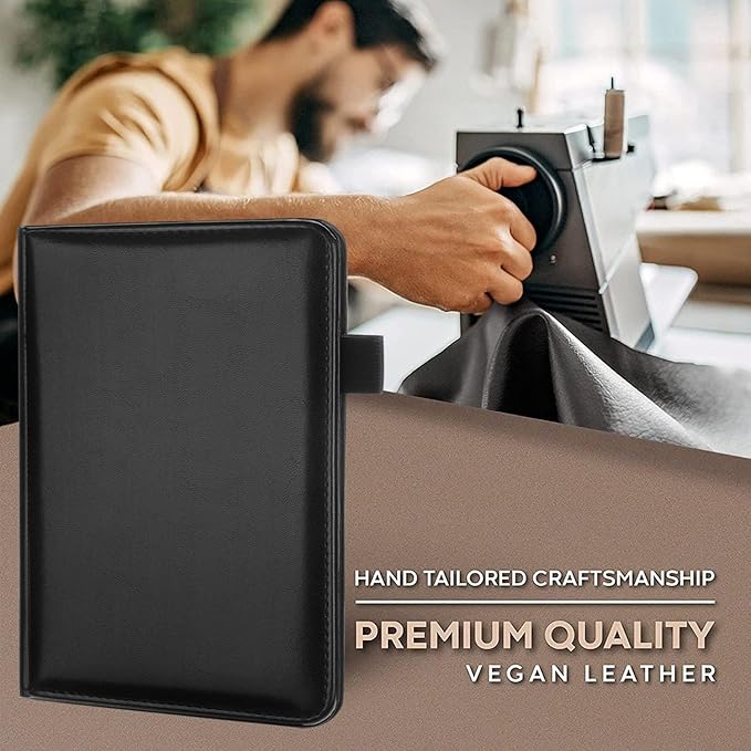 Lcjtop Padfolio Binder A5 Document Organizer with Refillable Lined Notepad, Junior Size Folder Portfolio for Men Women,Black