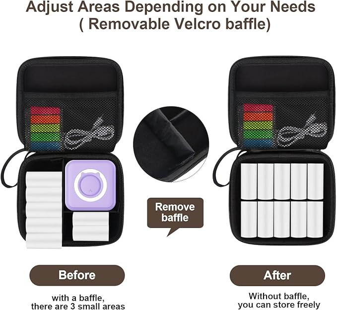 QYCHHJ Carrying Case for Phomemo T02/Memoking/HUIJUTCHEN Mini Sticker Printer, Portable Hard Travel Case for Label Maker, Thermal Printer Paper,Black