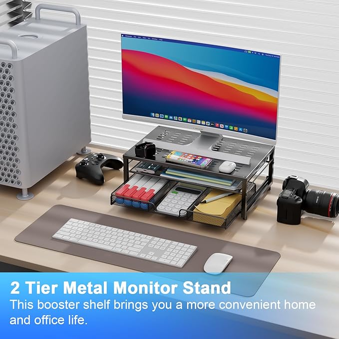 gianotter Computer Monitor Stand Riser, Desk Organizers and Accessories with Drawer, Office Desk Accessories & Workspace Desktop Organizers Storage for Classroom Office Supplies (Black)