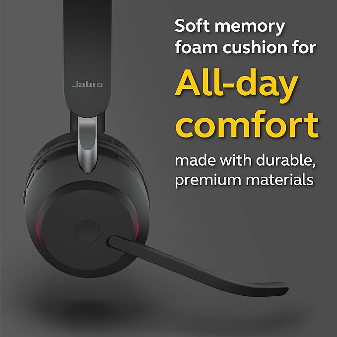 Jabra Evolve2 65 UC Wireless Headset with Link380a, Mono, Black – Wireless Bluetooth Headset for Calls and Music, 37 Hours of Battery Life, Passive Noise Cancelling Headphones