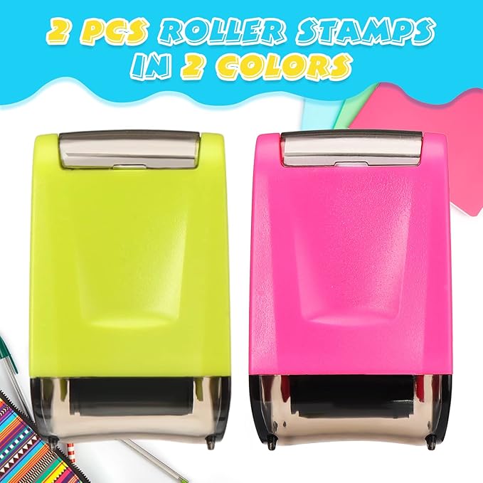 Sherr 2 Handwriting Line Stamp Roller Dashed Handwriting Lines Practice Roller Stamp for Kids, Teachers Kindergarten Education Classroom Back to School Need(2.72 x 2.44 x 1.54 Inch,Green, Pink)