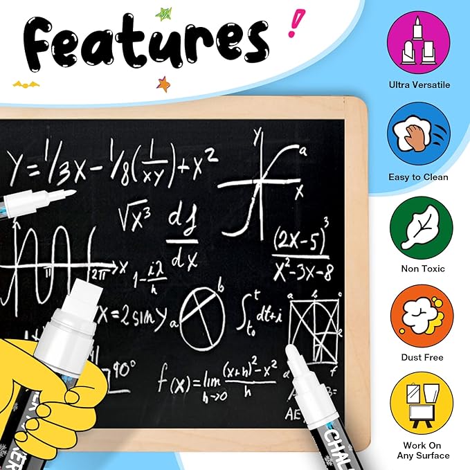 White Window Chalk Markers Pen: 6 Pack White Glass Marker, Liquid Chalk Marker for Chalkboard Signs, Car Window Paint Marker Pen for Bistro, Jars, Erasable, Non-Toxic, 5 Nib Sizes (1, 3, 6, 10, 15mm)