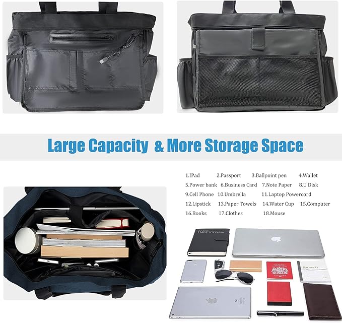 Tote Bag for Women Large Work Bags Laptop 15.6-17 Inch Handbag Purse Book Bag with Zipper for Nurse Teacher School, Blue