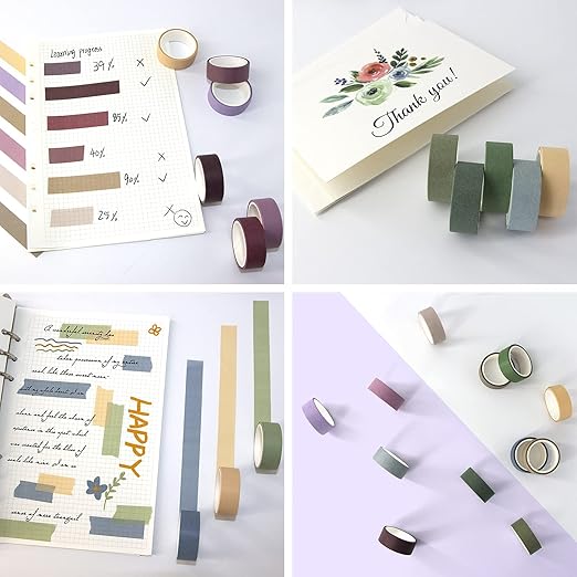 20 Rolls Washi Tape Set, Colored Masking Tape, Decorative Nature Colored Tapes for Arts, DIY Crafts, Bullet Journals, Scrapbooking - 15mm Wide