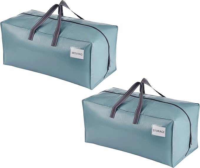 VENO 2 Pack Moving Bags w/Backpack Straps, Moving Boxes & Storage Bins Alternative, Packing Supplies, Camping Accessories Totes, Dorm Room Essentials Storage Bags (Shiny Light Blue, 2 Pack)