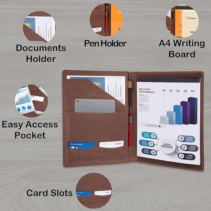 Succor Genuine Leather Business Portfolio Organizer-Professional Padfolio-Leather Binder-Document Holder-Resume Folder-A4 PAD Folio for Men and Women-13”x10”-Hunter Brown