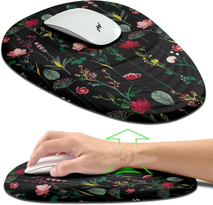 Hokafenle Ergonomic Mouse Pad Wrist Support, Terraced Slope Carpal Tunnel Wrist Pad for Mouse with Unibody Memory Foam, Wrist Rest Pain Relief Mousepad (Flower Vine, 11.8x7.9 in)