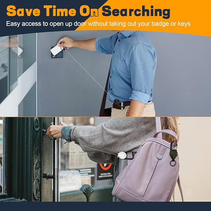 Heavy Duty Retractable Keychain, 3 Pack, Retractable ID Badge Holder Reel, Tactical ID Badge Reel, Key Ring Outdoor (Black, Dark Green, White)