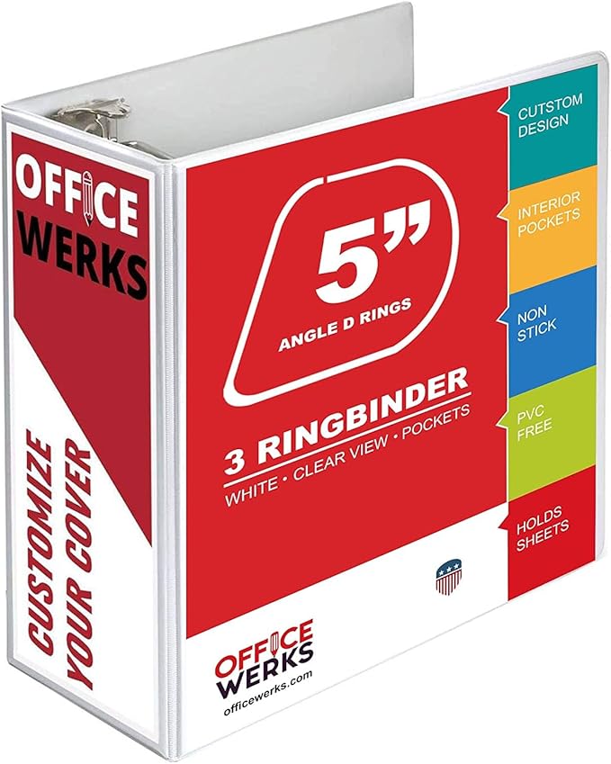 3 Ring Binder, Professional D Ring Binder 5 Inch, Presentation Folder for Standard Pages 8.5 x 11 with Pockets, Crystal Clear View White Binder (2 Pack)