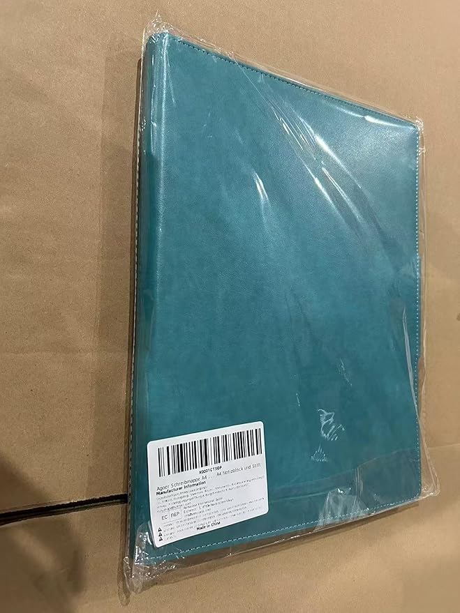 A4 Clipboard Folder Padfolio Clipboard,Faux Leather Interview Resume Folder with Magnetic Cover,Conference Document Organizer with Papers,Sticky Tabs,Pen,Work Folio for Women & Man,Pale Turquoise