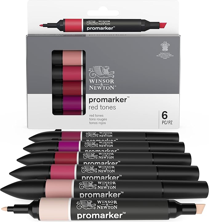 Winsor & Newton ProMarker Set, 6 Count, Red Tones